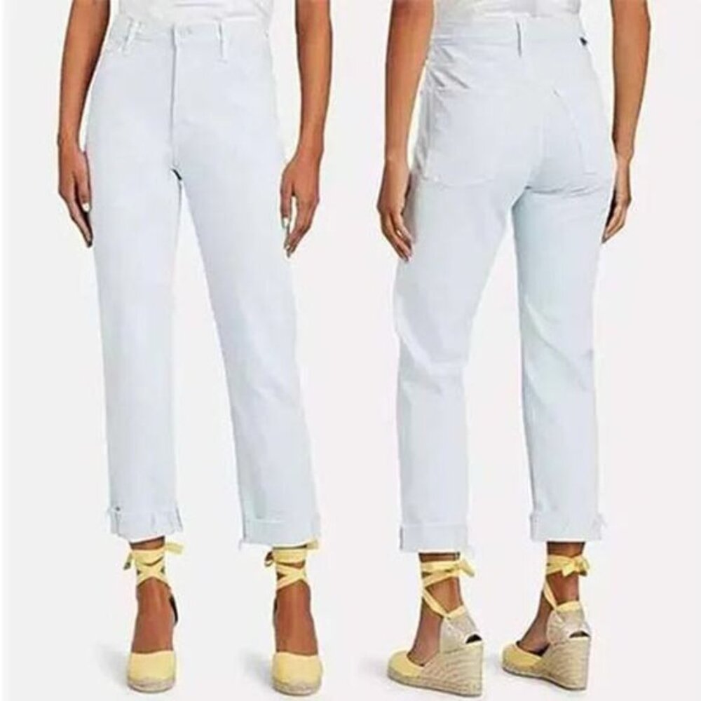 NWT Mother The Scrapper Cuff Ankle Fray Mid Rise Straight Fit Jeans Blue Sz: 30